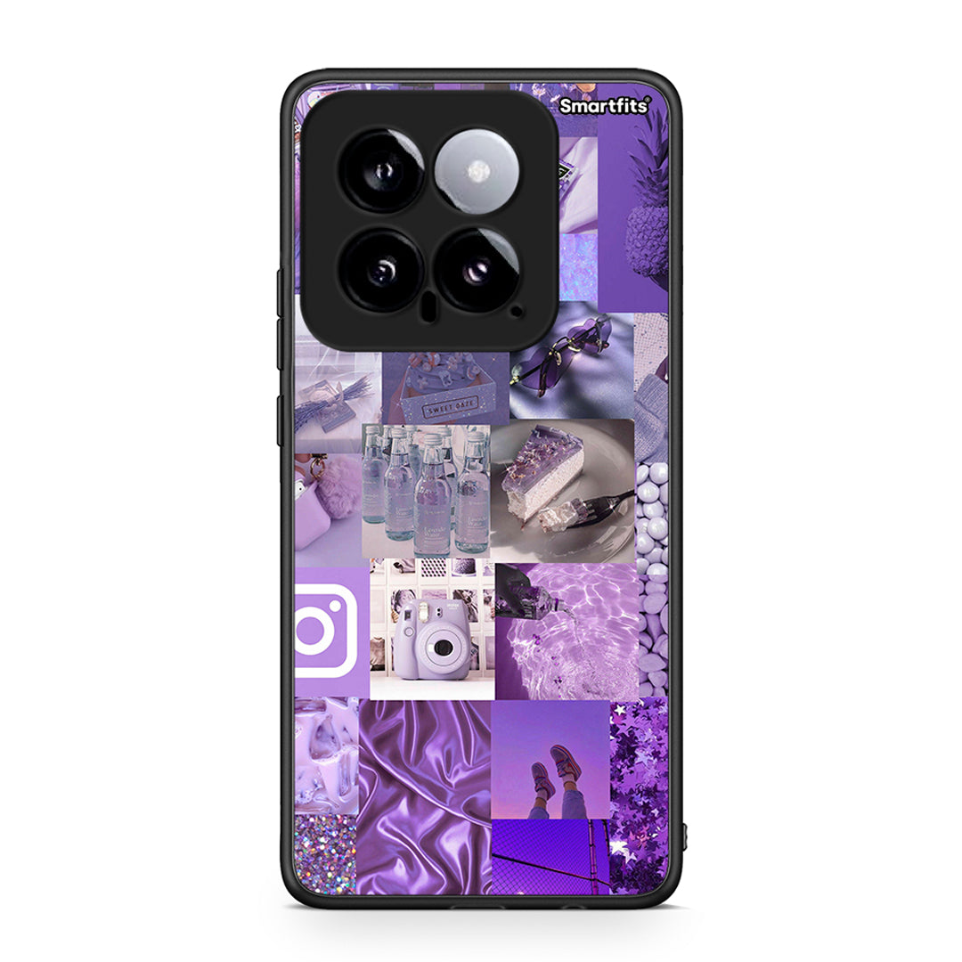 Xiaomi 14 5G Purple Aesthetic Collage θήκη από τη Smartfits με σχέδιο στο πίσω μέρος και μαύρο περίβλημα | Smartphone case with colorful back and black bezels by Smartfits