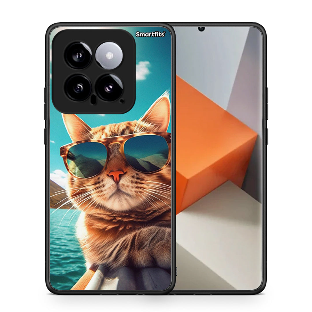 Θήκη Xiaomi 14 5G Summer Cat από τη Smartfits με σχέδιο στο πίσω μέρος και μαύρο περίβλημα | Xiaomi 14 5G Summer Cat case with colorful back and black bezels