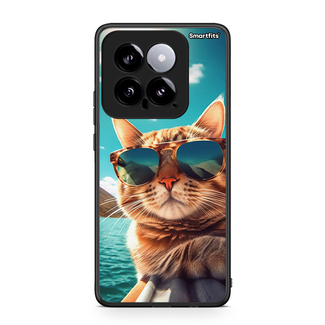 Xiaomi 14 5G Summer Cat θήκη από τη Smartfits με σχέδιο στο πίσω μέρος και μαύρο περίβλημα | Smartphone case with colorful back and black bezels by Smartfits