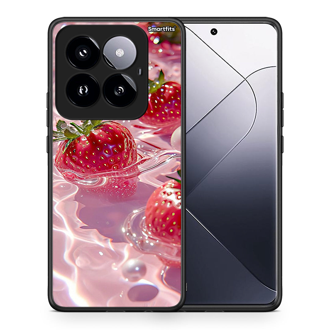 Θήκη Xiaomi 14 Pro 5G Juicy Strawberries από τη Smartfits με σχέδιο στο πίσω μέρος και μαύρο περίβλημα | Xiaomi 14 Pro 5G Juicy Strawberries case with colorful back and black bezels