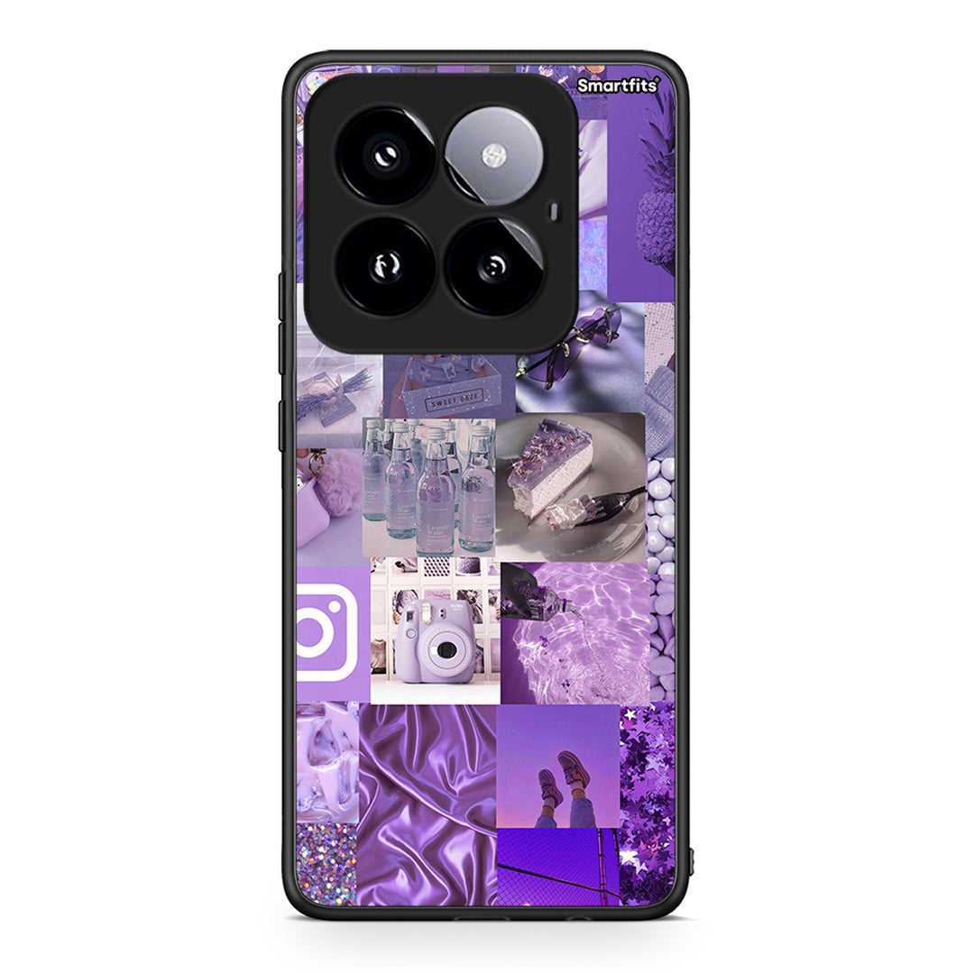 Xiaomi 14 Pro 5G Purple Aesthetic Collage θήκη από τη Smartfits με σχέδιο στο πίσω μέρος και μαύρο περίβλημα | Smartphone case with colorful back and black bezels by Smartfits