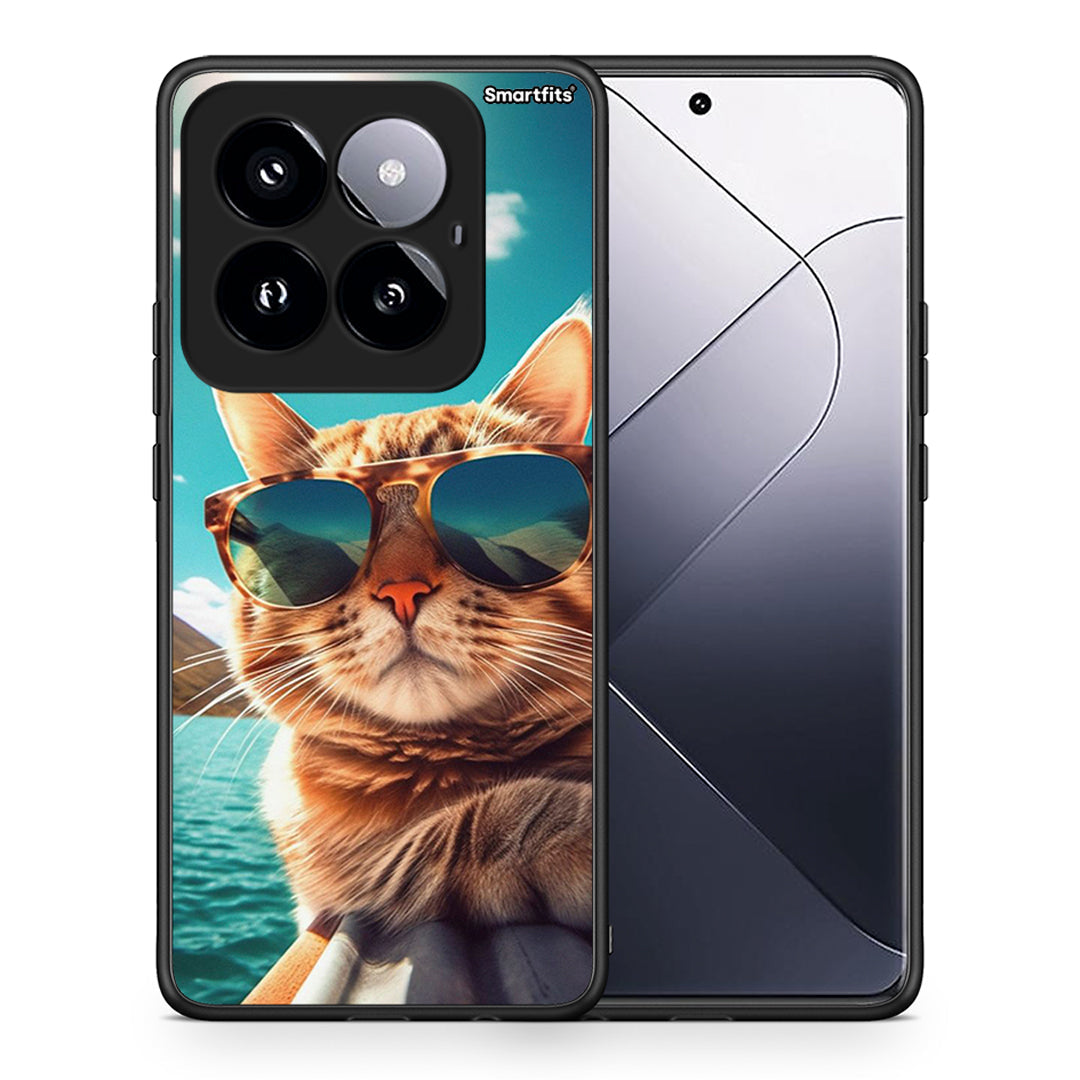 Θήκη Xiaomi 14 Pro 5G Summer Cat από τη Smartfits με σχέδιο στο πίσω μέρος και μαύρο περίβλημα | Xiaomi 14 Pro 5G Summer Cat case with colorful back and black bezels