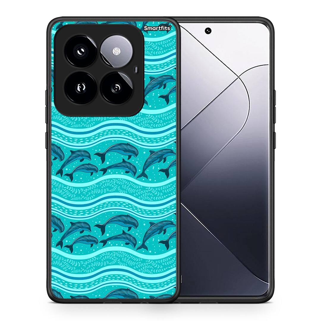 Θήκη Xiaomi 14 Pro 5G Swimming Dolphins από τη Smartfits με σχέδιο στο πίσω μέρος και μαύρο περίβλημα | Xiaomi 14 Pro 5G Swimming Dolphins case with colorful back and black bezels