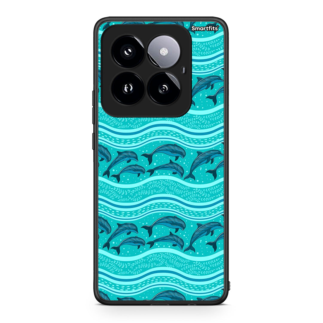 Xiaomi 14 Pro 5G Swimming Dolphins θήκη από τη Smartfits με σχέδιο στο πίσω μέρος και μαύρο περίβλημα | Smartphone case with colorful back and black bezels by Smartfits