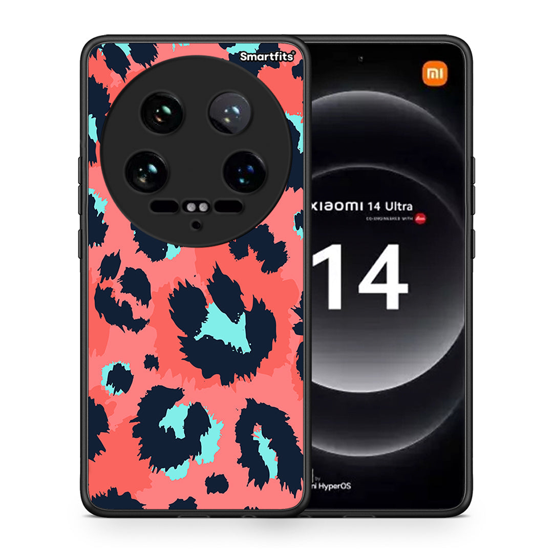 Θήκη Xiaomi 14 Ultra Pink Leopard Animal από τη Smartfits με σχέδιο στο πίσω μέρος και μαύρο περίβλημα | Xiaomi 14 Ultra Pink Leopard Animal case with colorful back and black bezels
