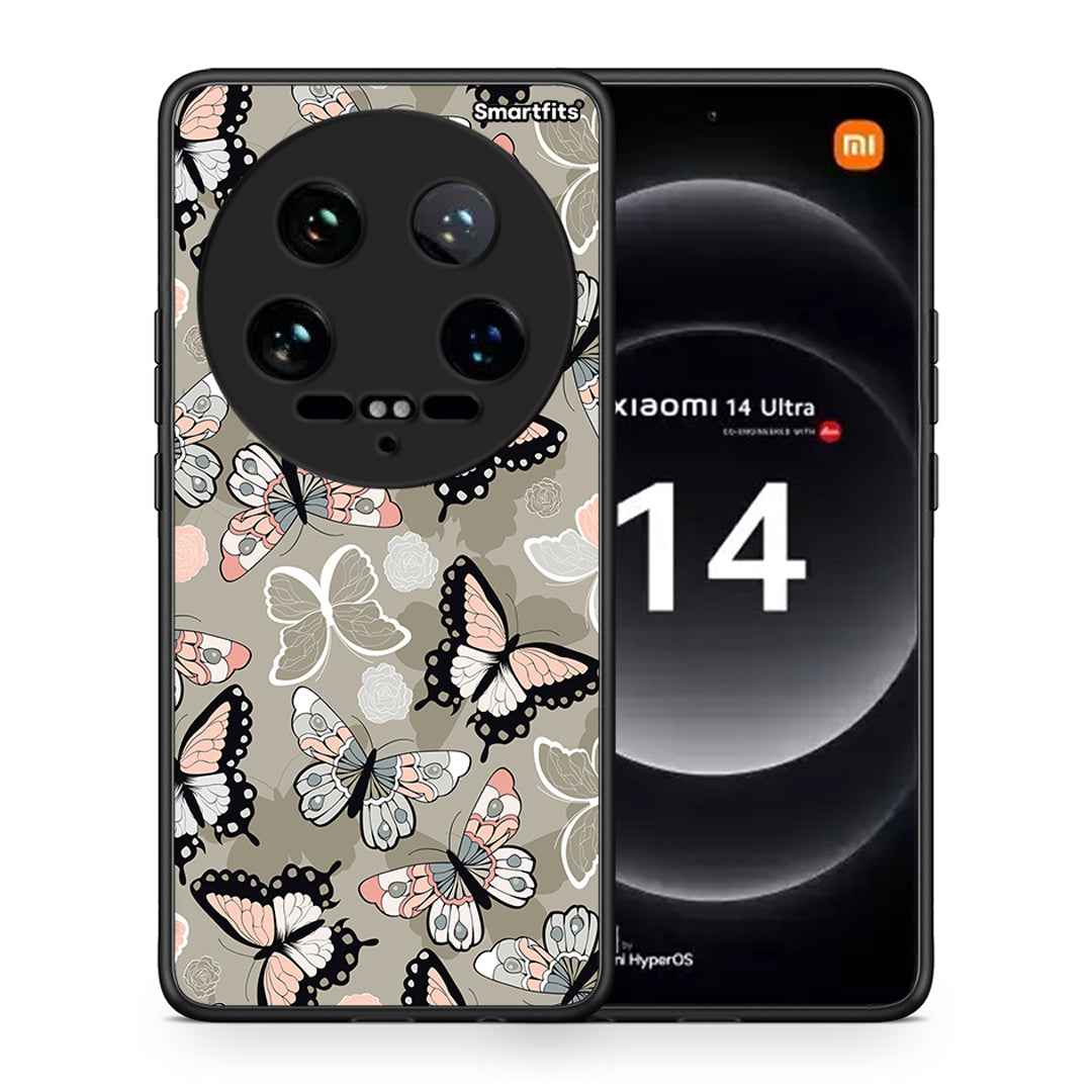 Θήκη Xiaomi 14 Ultra Butterflies Boho από τη Smartfits με σχέδιο στο πίσω μέρος και μαύρο περίβλημα | Xiaomi 14 Ultra Butterflies Boho case with colorful back and black bezels