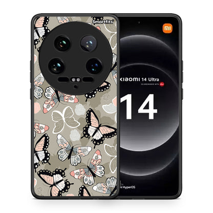 Θήκη Xiaomi 14 Ultra Butterflies Boho από τη Smartfits με σχέδιο στο πίσω μέρος και μαύρο περίβλημα | Xiaomi 14 Ultra Butterflies Boho case with colorful back and black bezels