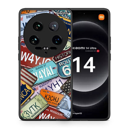 Θήκη Xiaomi 14 Ultra Car Plates από τη Smartfits με σχέδιο στο πίσω μέρος και μαύρο περίβλημα | Xiaomi 14 Ultra Car Plates case with colorful back and black bezels
