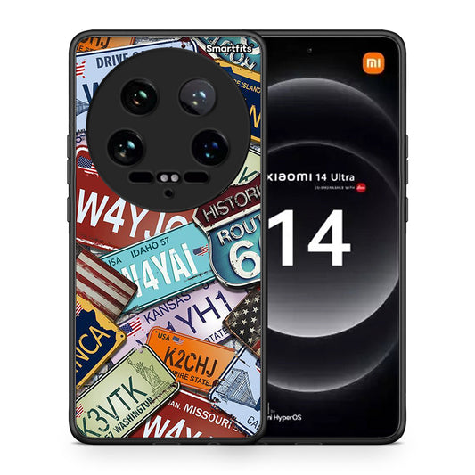 Θήκη Xiaomi 14 Ultra Car Plates από τη Smartfits με σχέδιο στο πίσω μέρος και μαύρο περίβλημα | Xiaomi 14 Ultra Car Plates case with colorful back and black bezels
