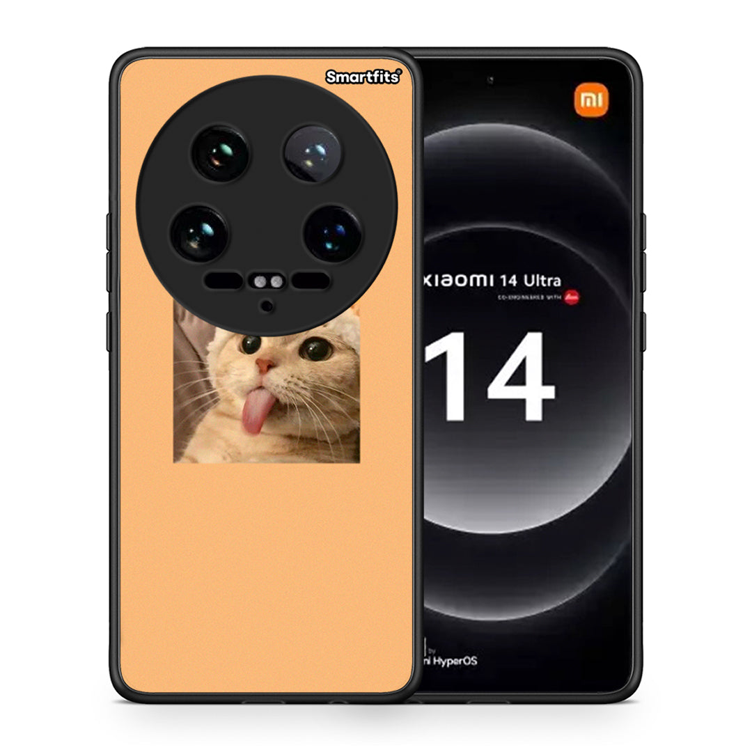 Θήκη Xiaomi 14 Ultra Cat Tongue από τη Smartfits με σχέδιο στο πίσω μέρος και μαύρο περίβλημα | Xiaomi 14 Ultra Cat Tongue case with colorful back and black bezels