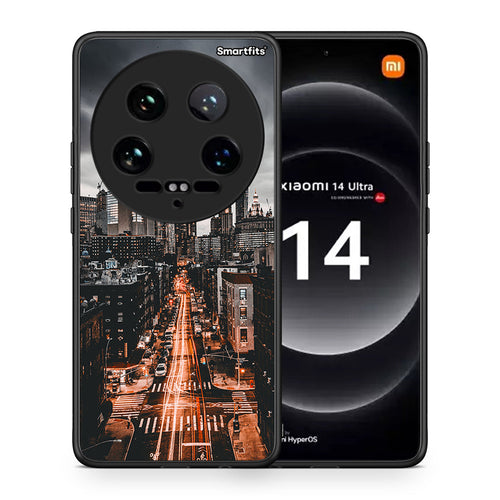 Θήκη Xiaomi 14 Ultra City Lights από τη Smartfits με σχέδιο στο πίσω μέρος και μαύρο περίβλημα | Xiaomi 14 Ultra City Lights case with colorful back and black bezels