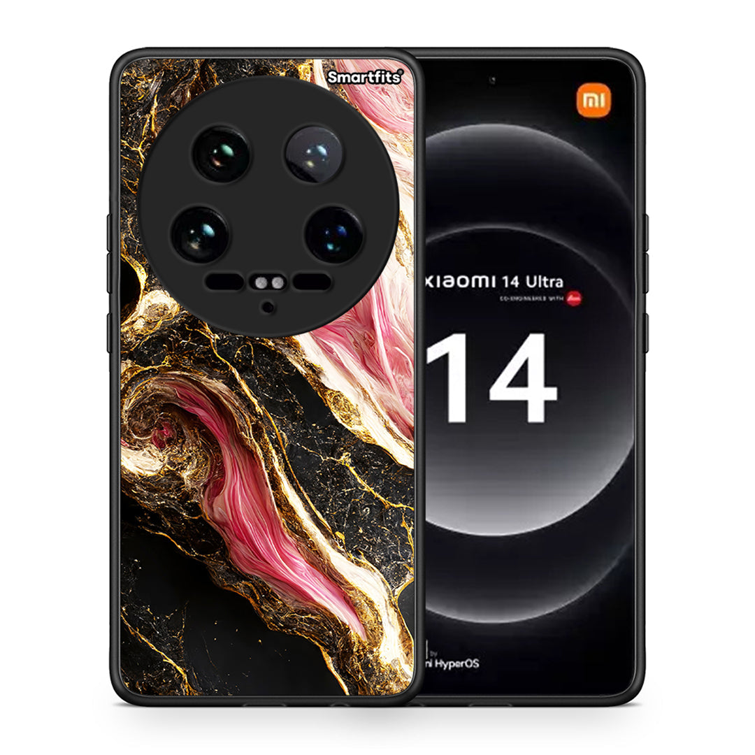 Θήκη Xiaomi 14 Ultra Glamorous Pink Marble από τη Smartfits με σχέδιο στο πίσω μέρος και μαύρο περίβλημα | Xiaomi 14 Ultra Glamorous Pink Marble case with colorful back and black bezels