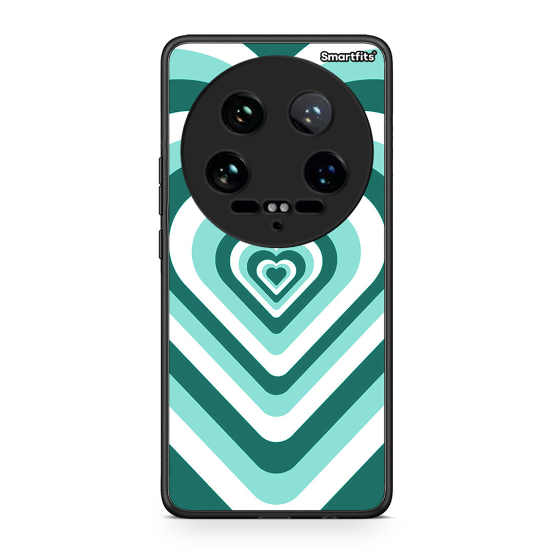 Xiaomi 14 Ultra Green Hearts θήκη από τη Smartfits με σχέδιο στο πίσω μέρος και μαύρο περίβλημα | Smartphone case with colorful back and black bezels by Smartfits