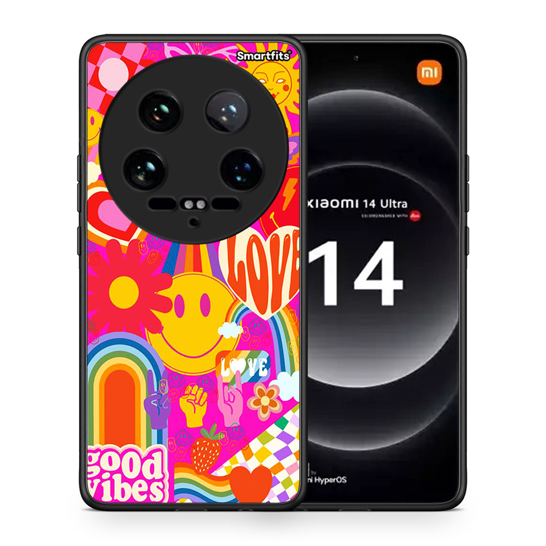 Θήκη Xiaomi 14 Ultra Hippie Love από τη Smartfits με σχέδιο στο πίσω μέρος και μαύρο περίβλημα | Xiaomi 14 Ultra Hippie Love case with colorful back and black bezels