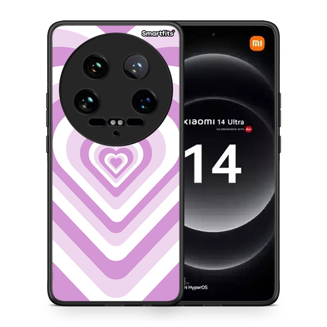 Θήκη Xiaomi 14 Ultra Lilac Hearts από τη Smartfits με σχέδιο στο πίσω μέρος και μαύρο περίβλημα | Xiaomi 14 Ultra Lilac Hearts case with colorful back and black bezels
