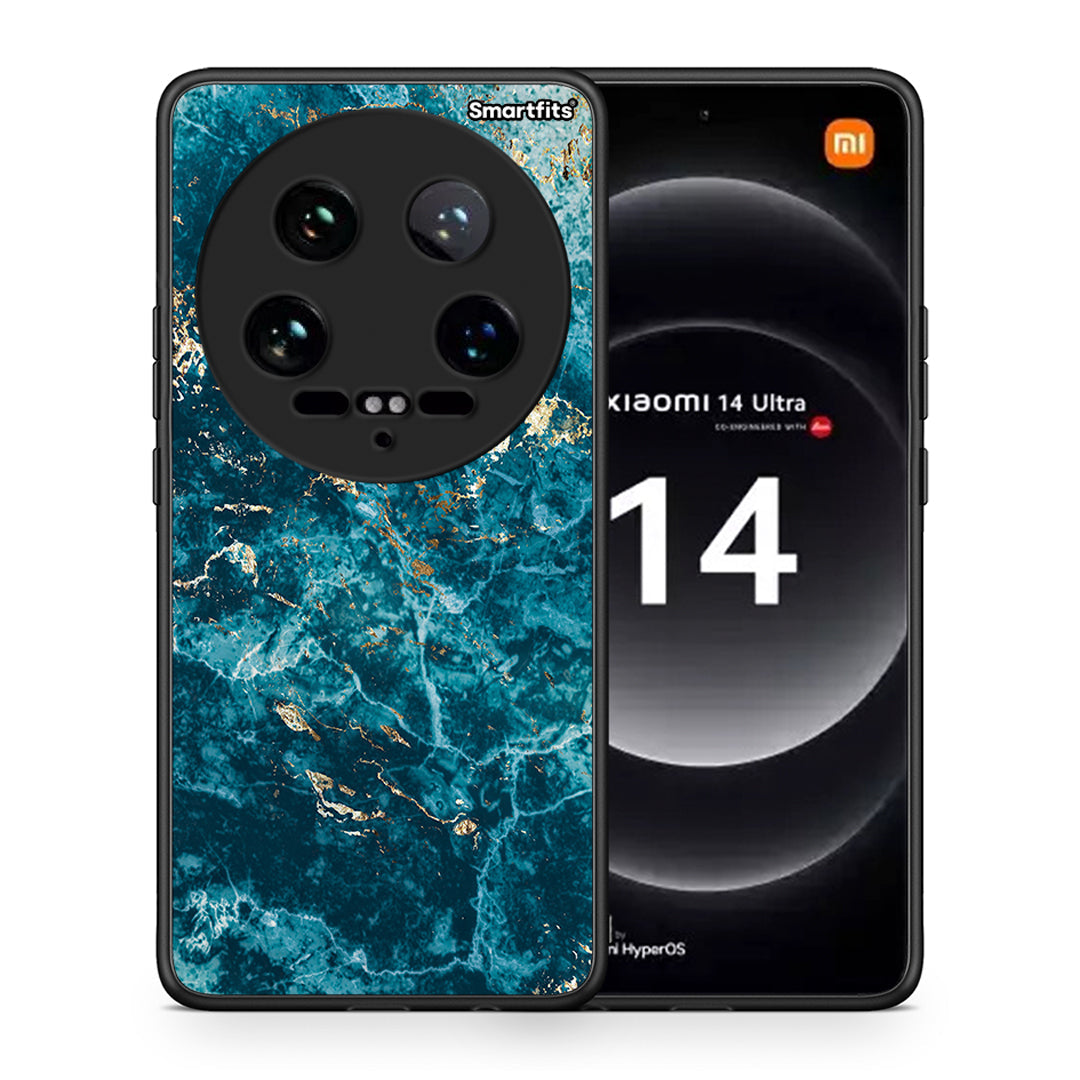 Θήκη Xiaomi 14 Ultra Marble Blue από τη Smartfits με σχέδιο στο πίσω μέρος και μαύρο περίβλημα | Xiaomi 14 Ultra Marble Blue case with colorful back and black bezels