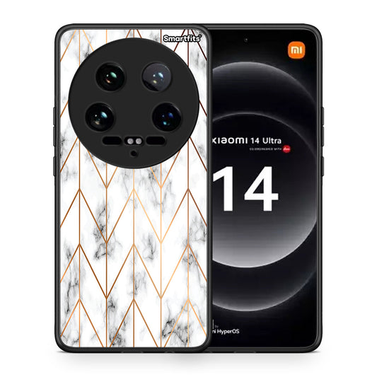 Θήκη Xiaomi 14 Ultra Gold Geometric Marble από τη Smartfits με σχέδιο στο πίσω μέρος και μαύρο περίβλημα | Xiaomi 14 Ultra Gold Geometric Marble case with colorful back and black bezels