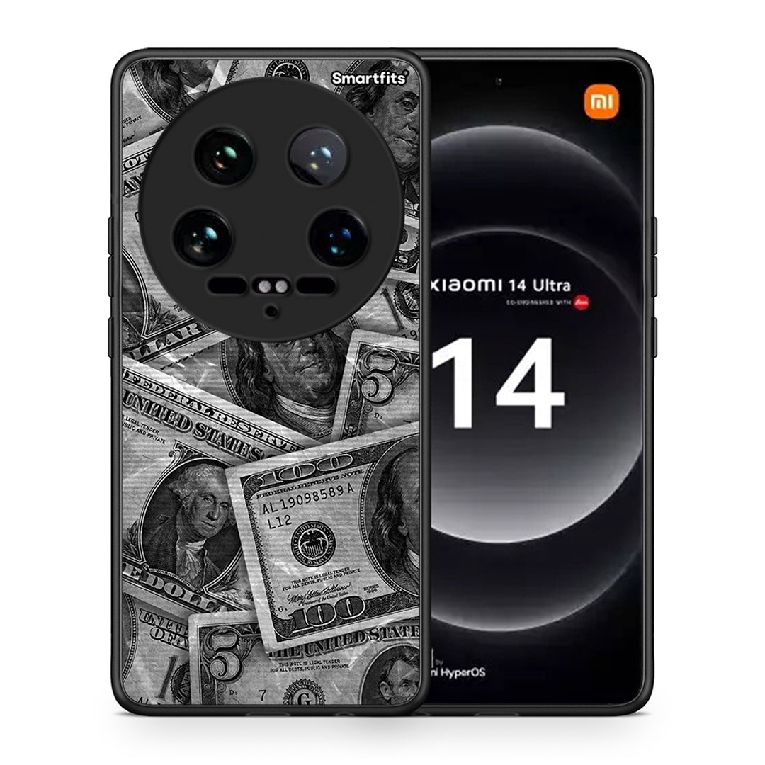 Θήκη Xiaomi 14 Ultra Money Dollars από τη Smartfits με σχέδιο στο πίσω μέρος και μαύρο περίβλημα | Xiaomi 14 Ultra Money Dollars case with colorful back and black bezels