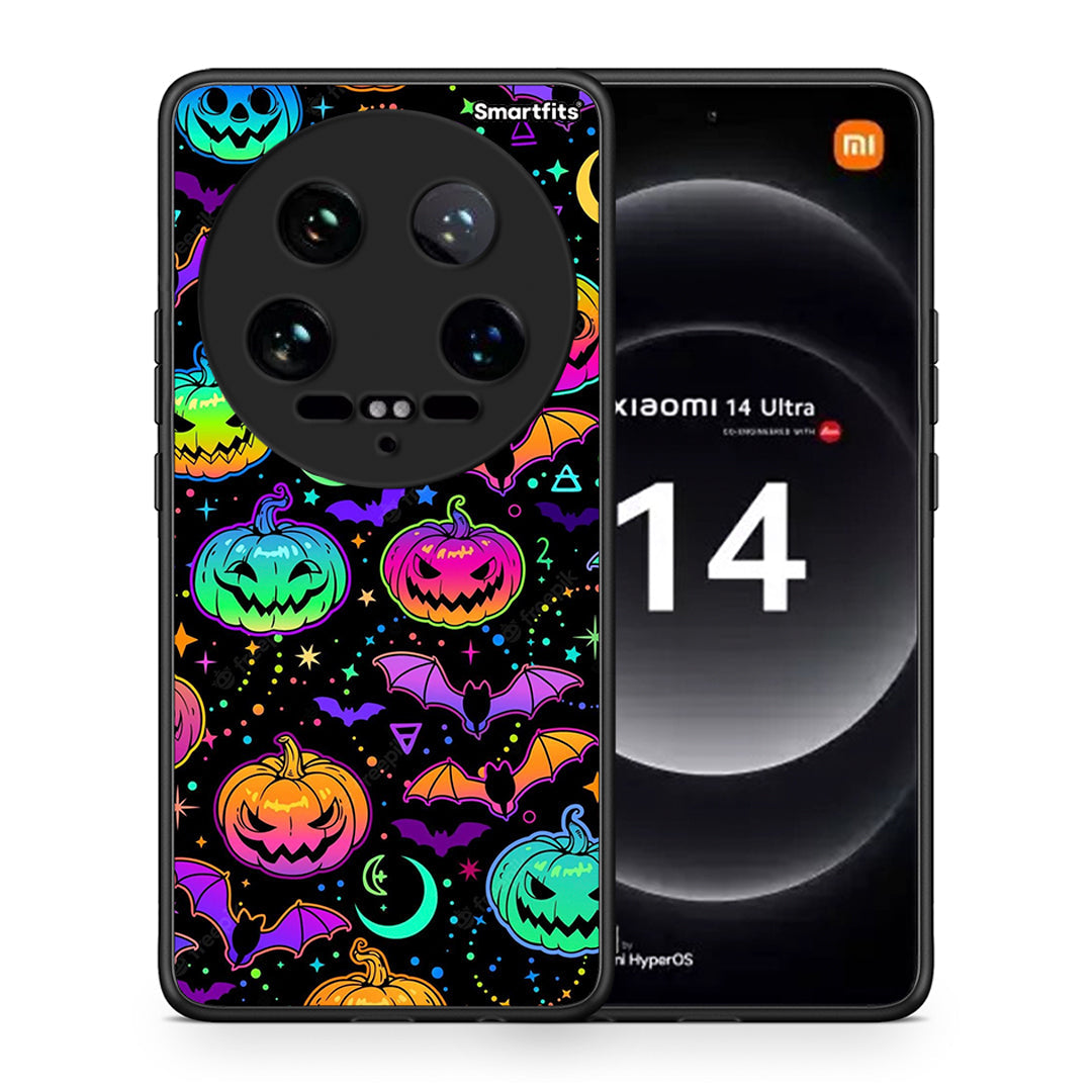 Θήκη Xiaomi 14 Ultra Neon Halloween από τη Smartfits με σχέδιο στο πίσω μέρος και μαύρο περίβλημα | Xiaomi 14 Ultra Neon Halloween case with colorful back and black bezels