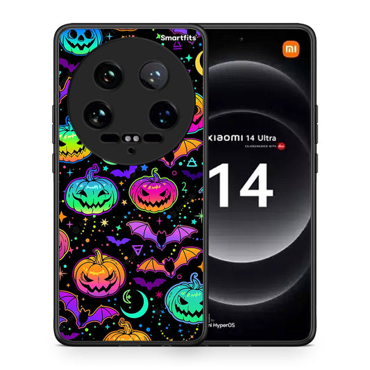Θήκη Xiaomi 14 Ultra Neon Halloween από τη Smartfits με σχέδιο στο πίσω μέρος και μαύρο περίβλημα | Xiaomi 14 Ultra Neon Halloween case with colorful back and black bezels