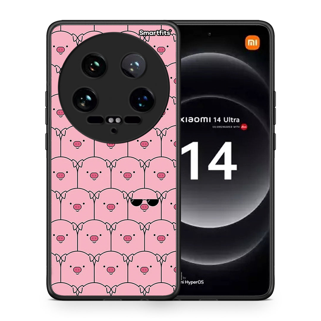 Θήκη Xiaomi 14 Ultra Pig Glasses από τη Smartfits με σχέδιο στο πίσω μέρος και μαύρο περίβλημα | Xiaomi 14 Ultra Pig Glasses case with colorful back and black bezels
