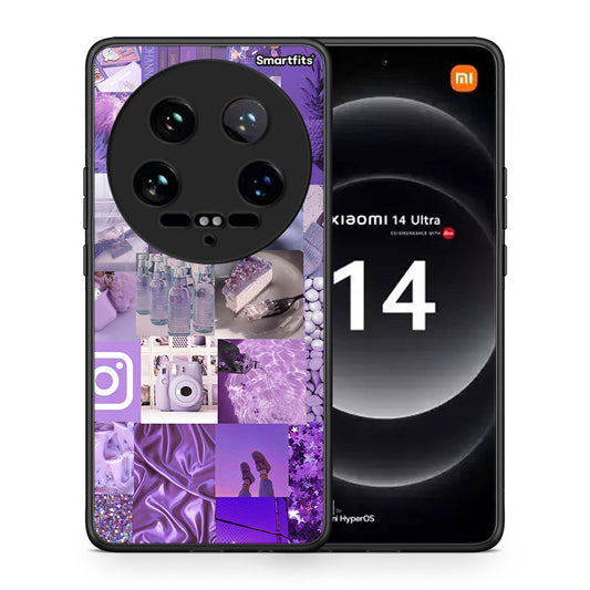 Θήκη Xiaomi 14 Ultra Purple Aesthetic Collage από τη Smartfits με σχέδιο στο πίσω μέρος και μαύρο περίβλημα | Xiaomi 14 Ultra Purple Aesthetic Collage case with colorful back and black bezels