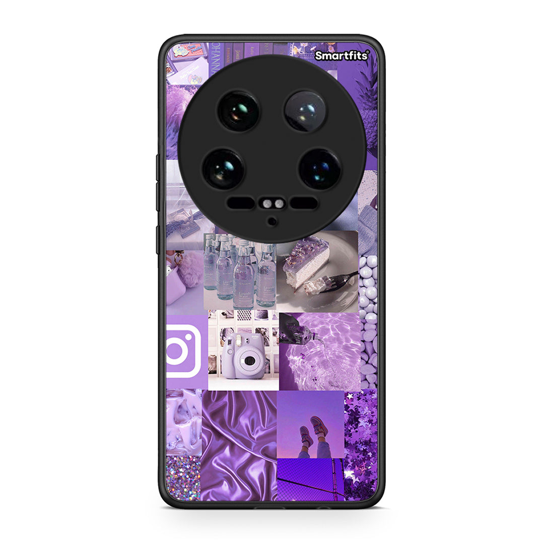 Xiaomi 14 Ultra Purple Aesthetic Collage θήκη από τη Smartfits με σχέδιο στο πίσω μέρος και μαύρο περίβλημα | Smartphone case with colorful back and black bezels by Smartfits