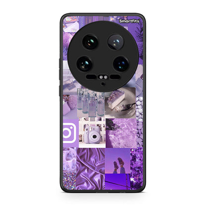 Xiaomi 14 Ultra Purple Aesthetic Collage θήκη από τη Smartfits με σχέδιο στο πίσω μέρος και μαύρο περίβλημα | Smartphone case with colorful back and black bezels by Smartfits