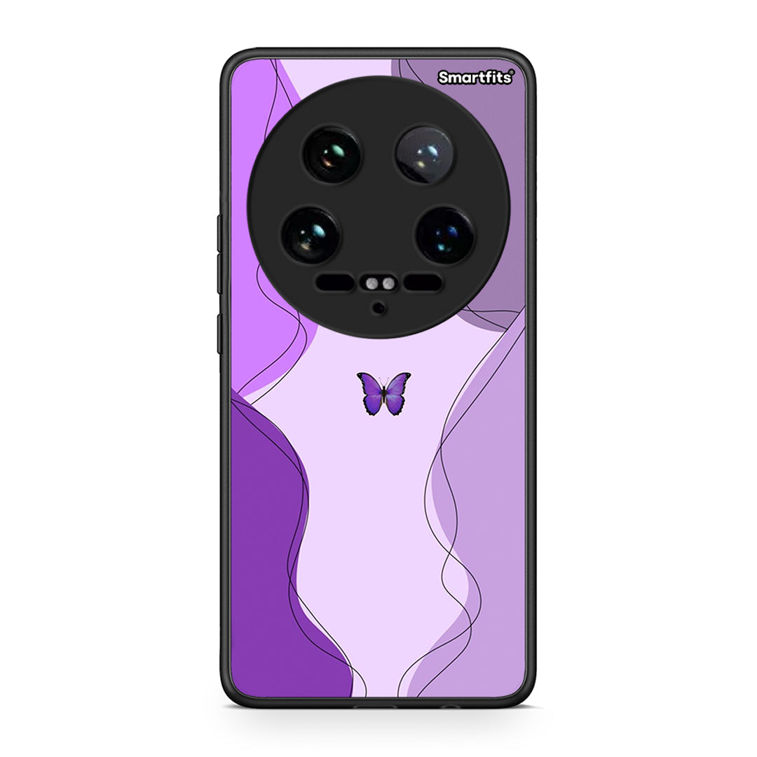 Xiaomi 14 Ultra Purple Mariposa Θήκη Αγίου Βαλεντίνου από τη Smartfits με σχέδιο στο πίσω μέρος και μαύρο περίβλημα | Smartphone case with colorful back and black bezels by Smartfits