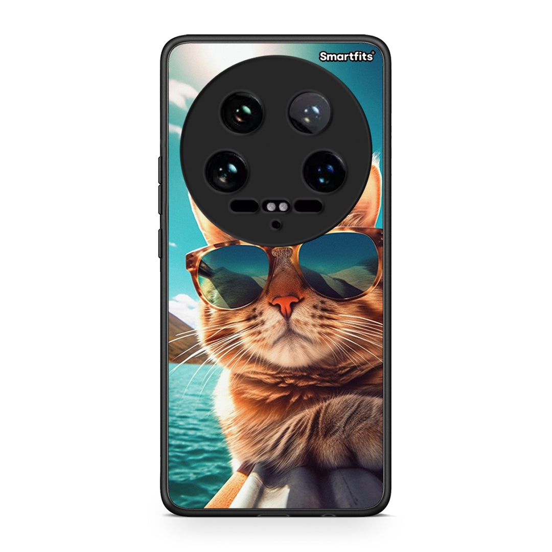 Xiaomi 14 Ultra Summer Cat θήκη από τη Smartfits με σχέδιο στο πίσω μέρος και μαύρο περίβλημα | Smartphone case with colorful back and black bezels by Smartfits
