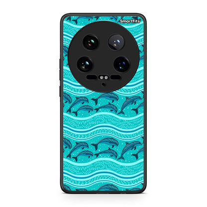 Xiaomi 14 Ultra Swimming Dolphins θήκη από τη Smartfits με σχέδιο στο πίσω μέρος και μαύρο περίβλημα | Smartphone case with colorful back and black bezels by Smartfits
