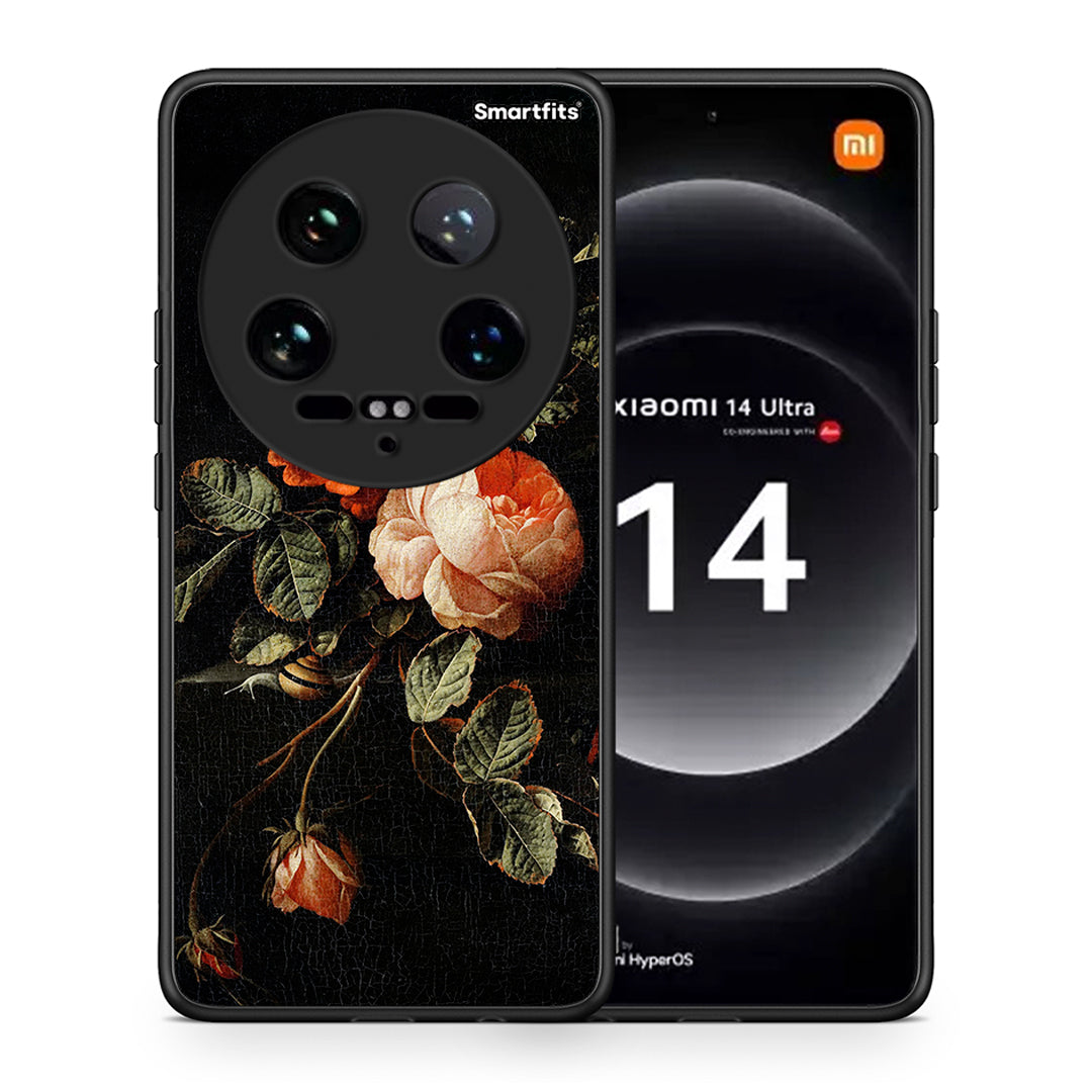 Θήκη Xiaomi 14 Ultra Vintage Roses από τη Smartfits με σχέδιο στο πίσω μέρος και μαύρο περίβλημα | Xiaomi 14 Ultra Vintage Roses case with colorful back and black bezels