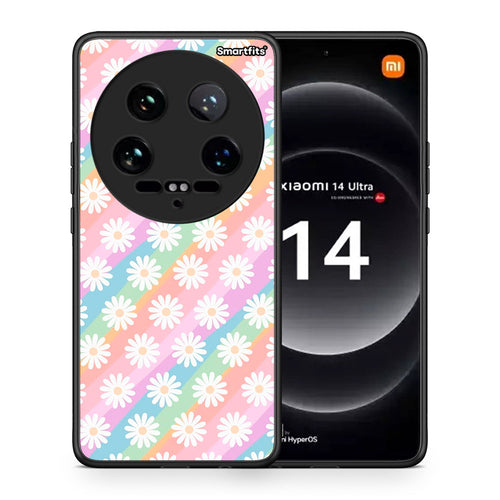 Θήκη Xiaomi 14 Ultra White Daisies από τη Smartfits με σχέδιο στο πίσω μέρος και μαύρο περίβλημα | Xiaomi 14 Ultra White Daisies case with colorful back and black bezels