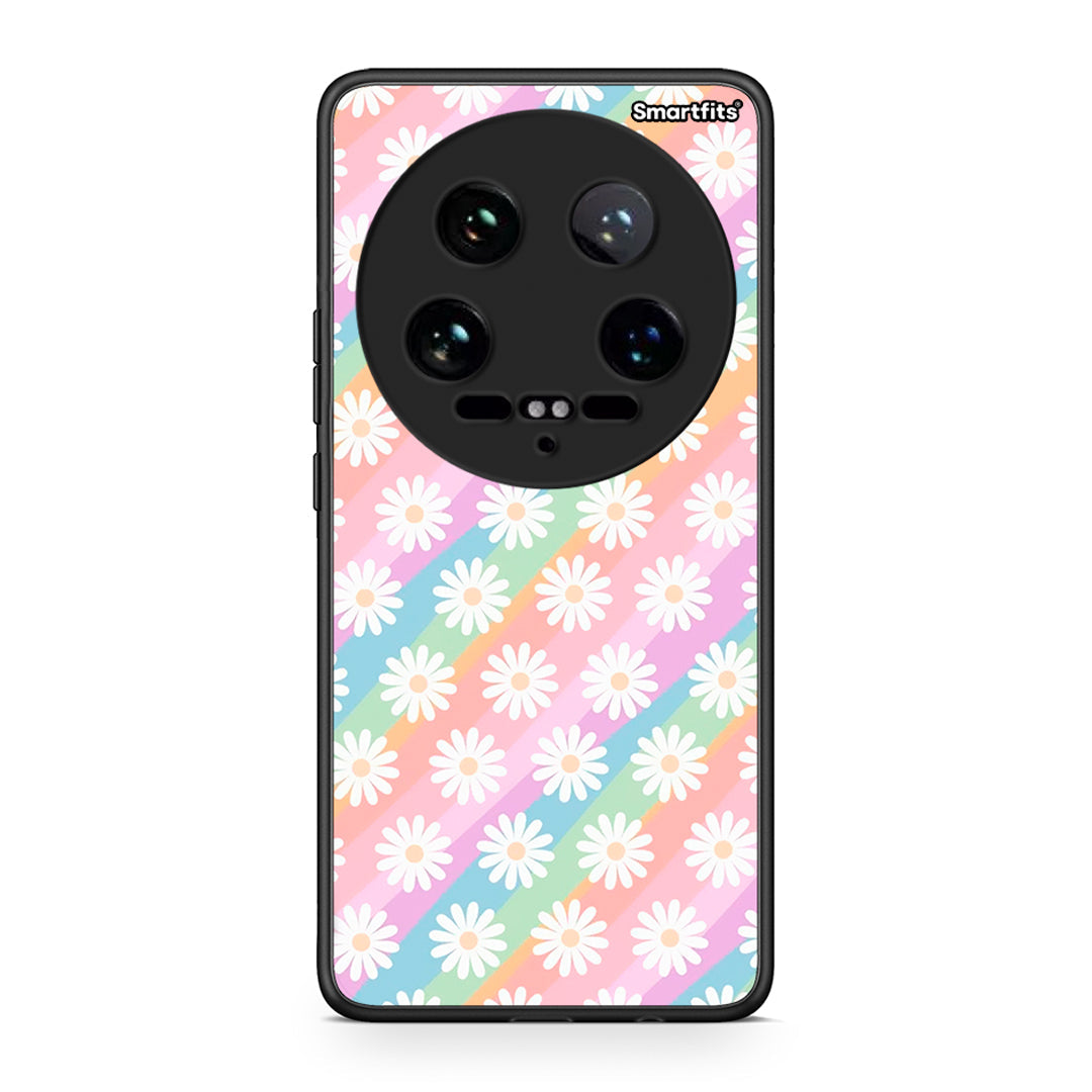 Xiaomi 14 Ultra White Daisies θήκη από τη Smartfits με σχέδιο στο πίσω μέρος και μαύρο περίβλημα | Smartphone case with colorful back and black bezels by Smartfits