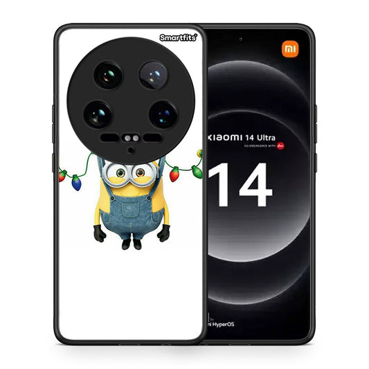 Θήκη Xiaomi 14 Ultra Xmas Minion Lights από τη Smartfits με σχέδιο στο πίσω μέρος και μαύρο περίβλημα | Xiaomi 14 Ultra Xmas Minion Lights case with colorful back and black bezels