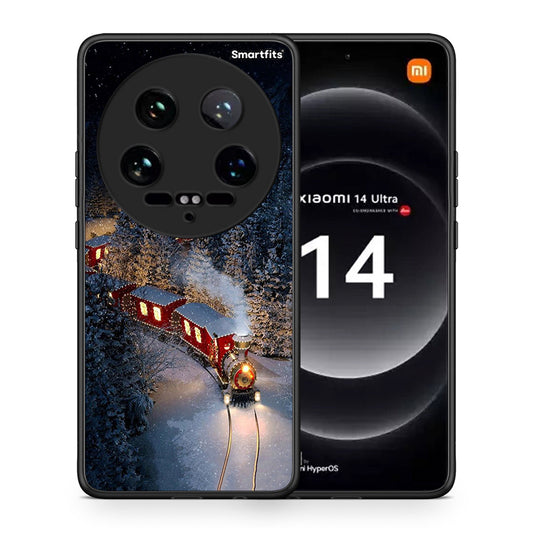Θήκη Xiaomi 14 Ultra Xmas Train από τη Smartfits με σχέδιο στο πίσω μέρος και μαύρο περίβλημα | Xiaomi 14 Ultra Xmas Train case with colorful back and black bezels