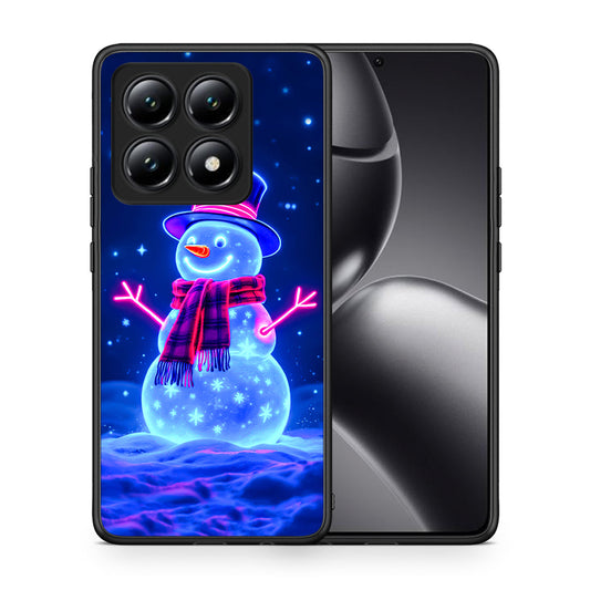 Θήκη Xiaomi 14T Christmas Neon Snowman από τη Smartfits με σχέδιο στο πίσω μέρος και μαύρο περίβλημα | Xiaomi 14T Christmas Neon Snowman case with colorful back and black bezels
