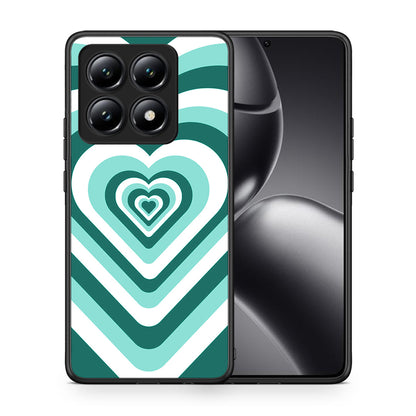 Θήκη Xiaomi 14T Green Hearts από τη Smartfits με σχέδιο στο πίσω μέρος και μαύρο περίβλημα | Xiaomi 14T Green Hearts case with colorful back and black bezels
