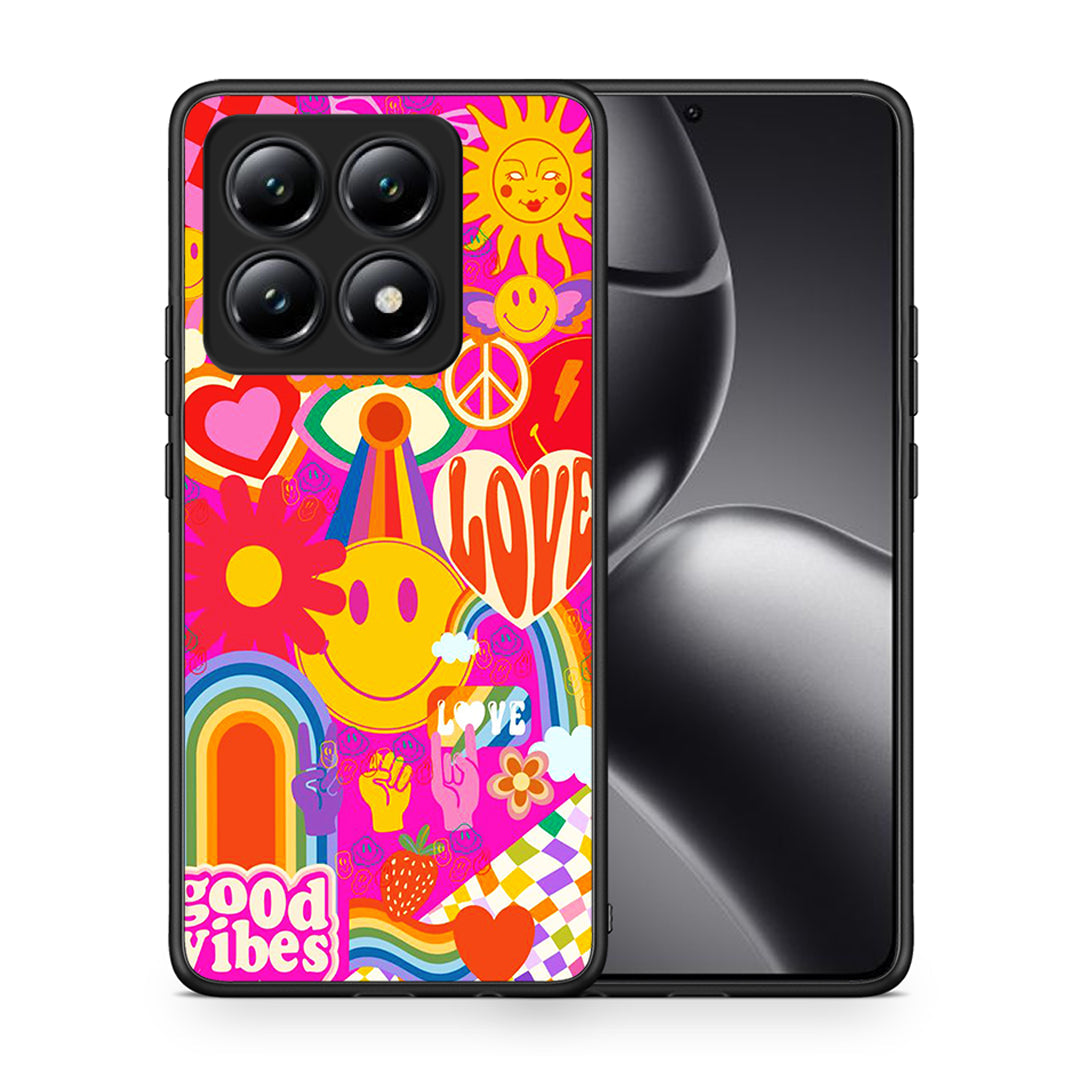 Θήκη Xiaomi 14T Hippie Love από τη Smartfits με σχέδιο στο πίσω μέρος και μαύρο περίβλημα | Xiaomi 14T Hippie Love case with colorful back and black bezels