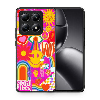 Θήκη Xiaomi 14T Hippie Love από τη Smartfits με σχέδιο στο πίσω μέρος και μαύρο περίβλημα | Xiaomi 14T Hippie Love case with colorful back and black bezels