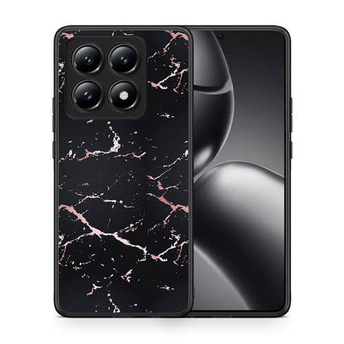Θήκη Xiaomi 14T Black Rosegold Marble από τη Smartfits με σχέδιο στο πίσω μέρος και μαύρο περίβλημα | Xiaomi 14T Black Rosegold Marble case with colorful back and black bezels