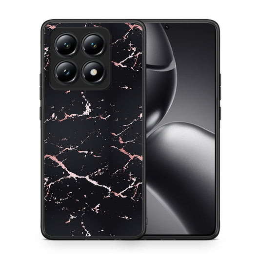Θήκη Xiaomi 14T Black Rosegold Marble από τη Smartfits με σχέδιο στο πίσω μέρος και μαύρο περίβλημα | Xiaomi 14T Black Rosegold Marble case with colorful back and black bezels