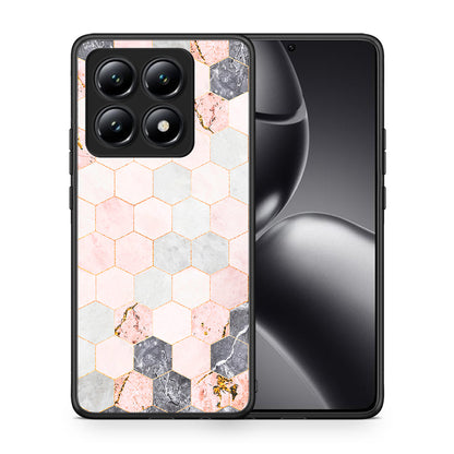 Θήκη Xiaomi 14T Hexagon Pink Marble από τη Smartfits με σχέδιο στο πίσω μέρος και μαύρο περίβλημα | Xiaomi 14T Hexagon Pink Marble case with colorful back and black bezels