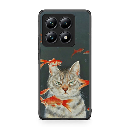 Xiaomi 14T Pro Cat Goldfish θήκη από τη Smartfits με σχέδιο στο πίσω μέρος και μαύρο περίβλημα | Smartphone case with colorful back and black bezels by Smartfits