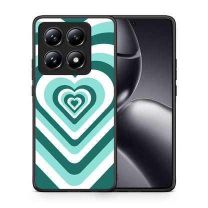 Θήκη Xiaomi 14T Pro Green Hearts από τη Smartfits με σχέδιο στο πίσω μέρος και μαύρο περίβλημα | Xiaomi 14T Pro Green Hearts case with colorful back and black bezels