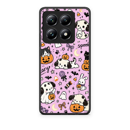 Θήκη Xiaomi 14T Pro Halloween Puppies and Friends on Lilac από τη Smartfits με σχέδιο στο πίσω μέρος και μαύρο περίβλημα | Xiaomi 14T Pro Halloween Puppies and Friends on Lilac case with colorful back and black bezels
