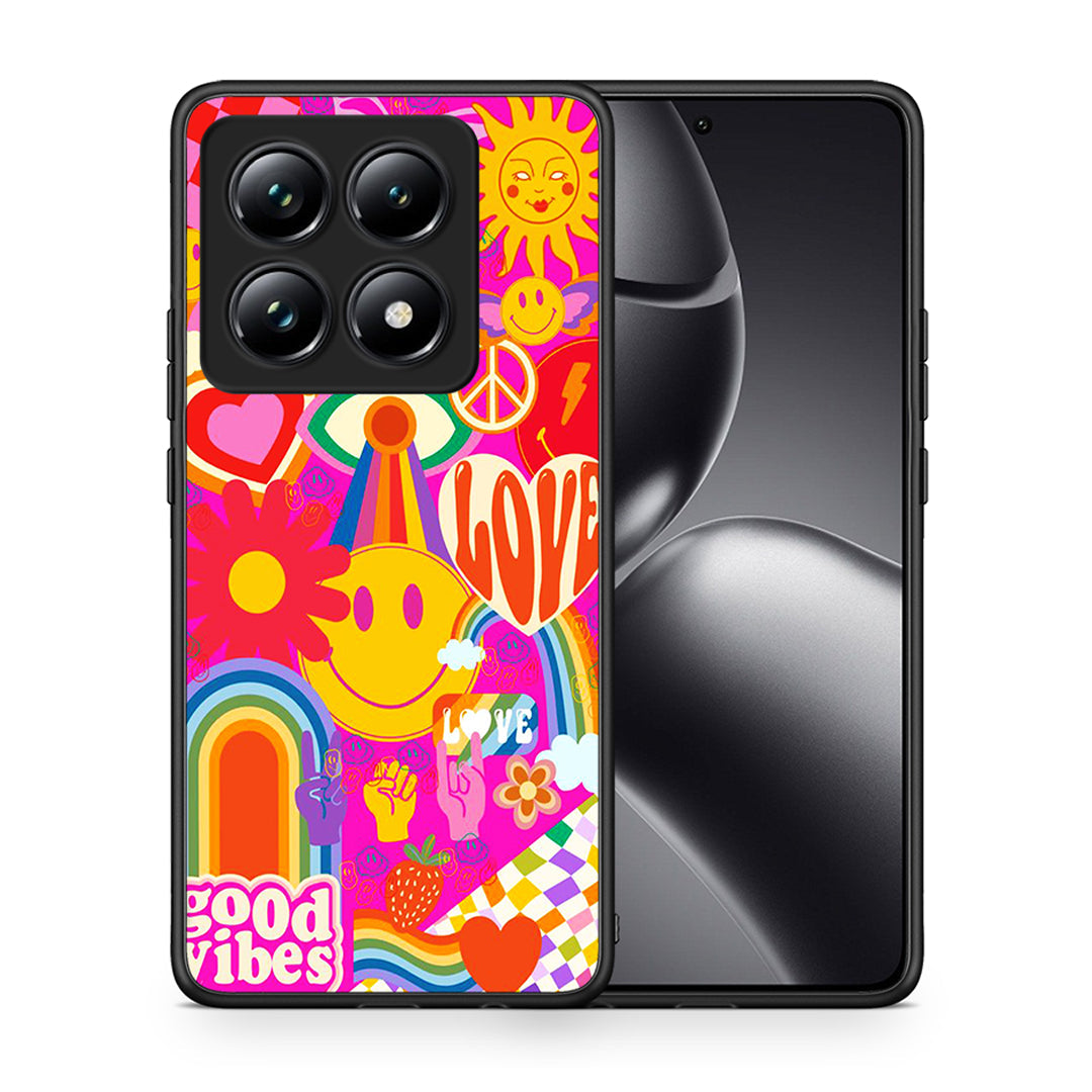 Θήκη Xiaomi 14T Pro Hippie Love από τη Smartfits με σχέδιο στο πίσω μέρος και μαύρο περίβλημα | Xiaomi 14T Pro Hippie Love case with colorful back and black bezels