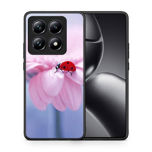 Θήκη Xiaomi 14T Pro Ladybug Flower από τη Smartfits με σχέδιο στο πίσω μέρος και μαύρο περίβλημα | Xiaomi 14T Pro Ladybug Flower case with colorful back and black bezels