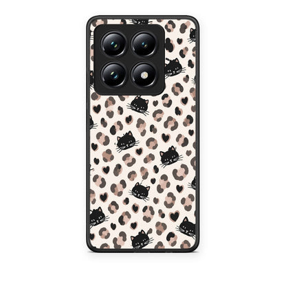 Θήκη Xiaomi 14T Pro Leopard Spots and Black Cats on Cream από τη Smartfits με σχέδιο στο πίσω μέρος και μαύρο περίβλημα | Xiaomi 14T Pro Leopard Spots and Black Cats on Cream case with colorful back and black bezels