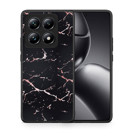 Θήκη Xiaomi 14T Pro Black Rosegold Marble από τη Smartfits με σχέδιο στο πίσω μέρος και μαύρο περίβλημα | Xiaomi 14T Pro Black Rosegold Marble case with colorful back and black bezels